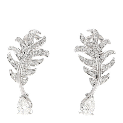 Chanel 18K White Gold Diamond Plume De Chanel Earrings 1 of 5