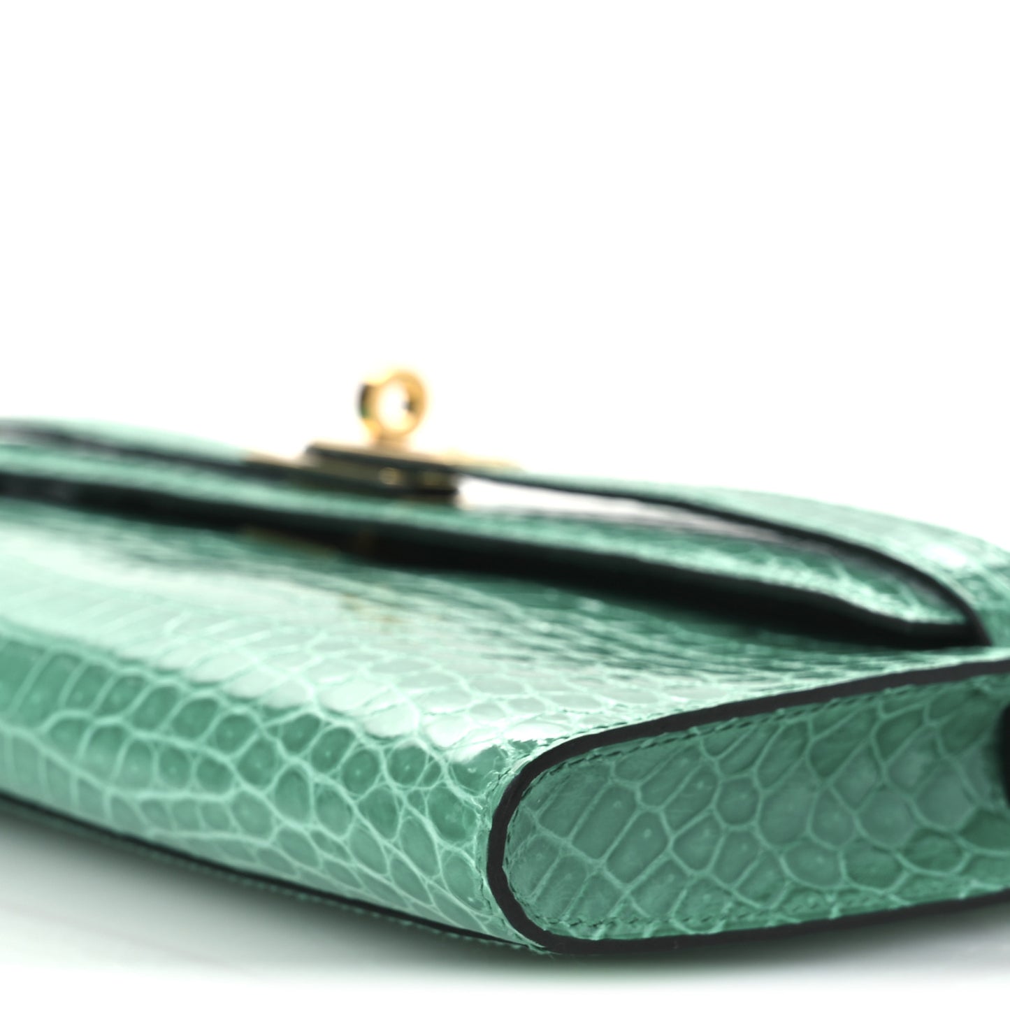 Shiny Porosus Crocodile Kelly Cut Pochette Vert Jade