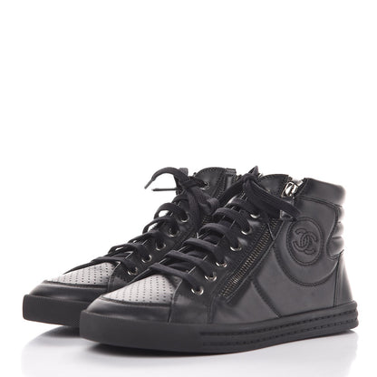 Chanel Calfskin High Top CC Sneakers 39 Black 3 of 11
