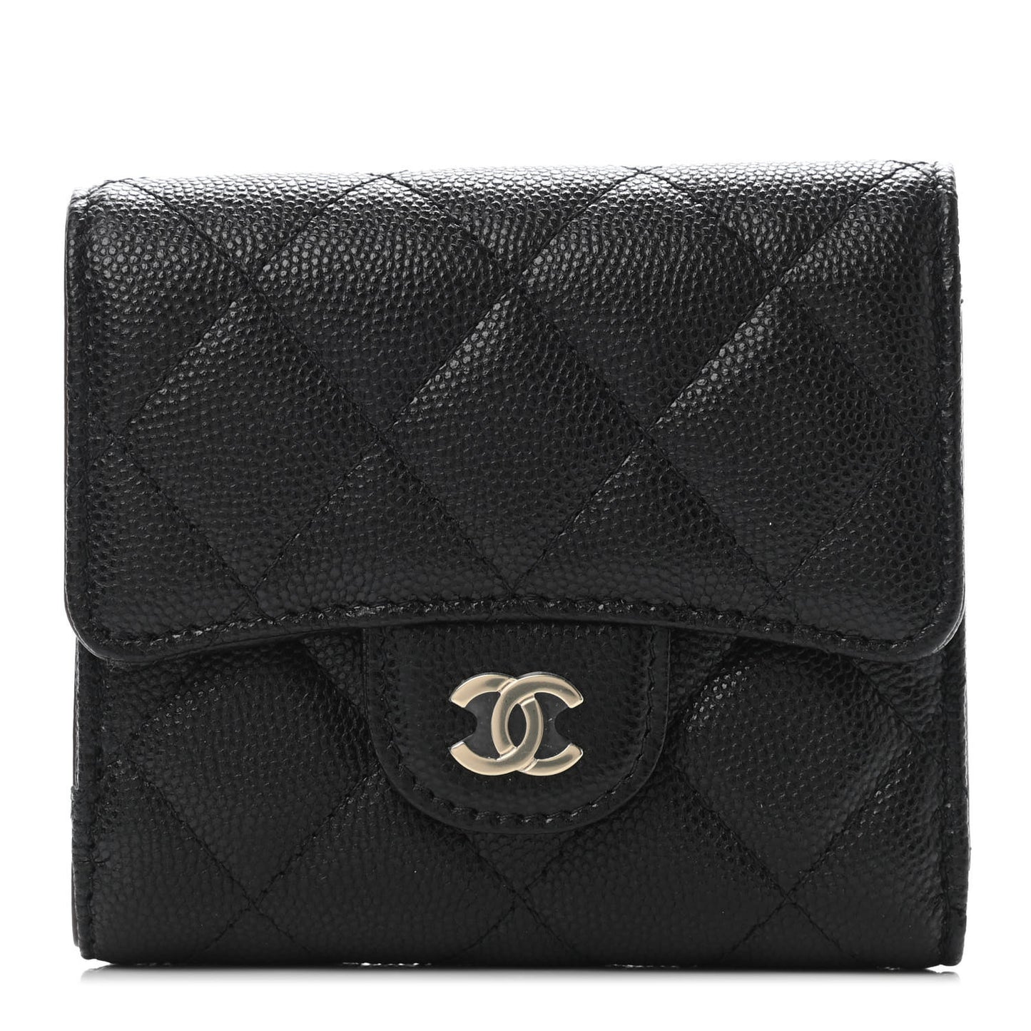Caviar Quilted Compact Flap Wallet Black