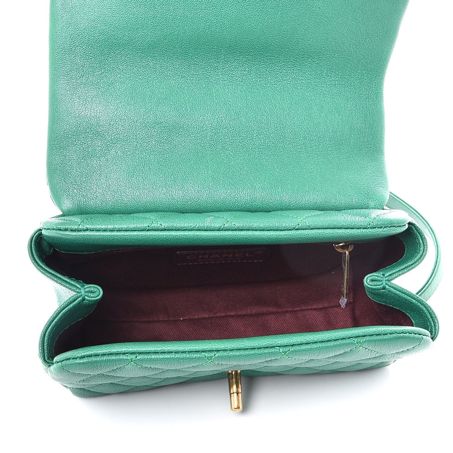 Shiny Sheepskin Quilted Mini Trapezio Flap Green