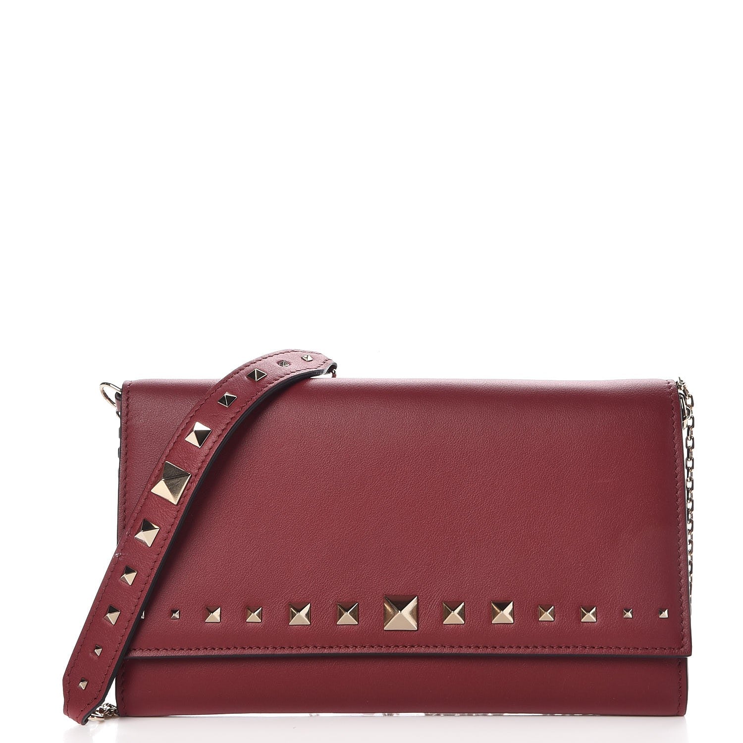 Valentino Garavani Vitello Rockstud Crossbody Wallet On Chain Rubino 1 of 8