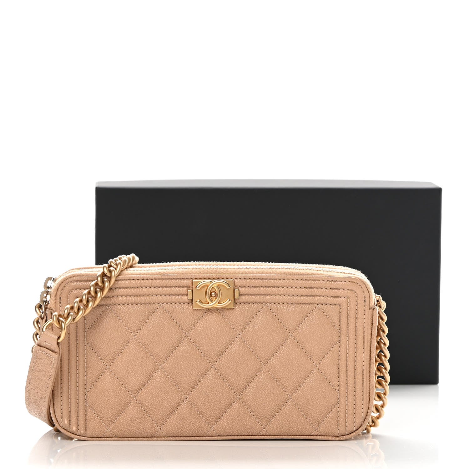 Chanel Caviar Quilted Small Boy Clutch With Chain Beige 18 of 18