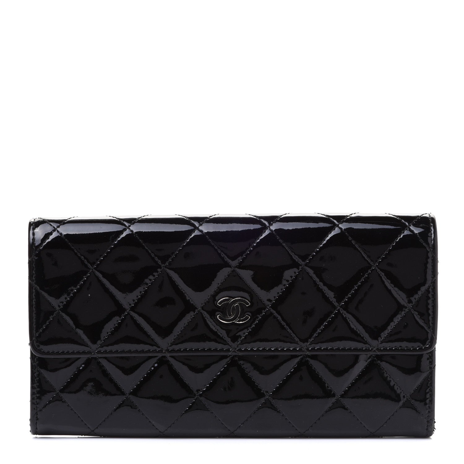 Chanel Patent CC Large Gusset Flap Wallet Black 1 of 15
