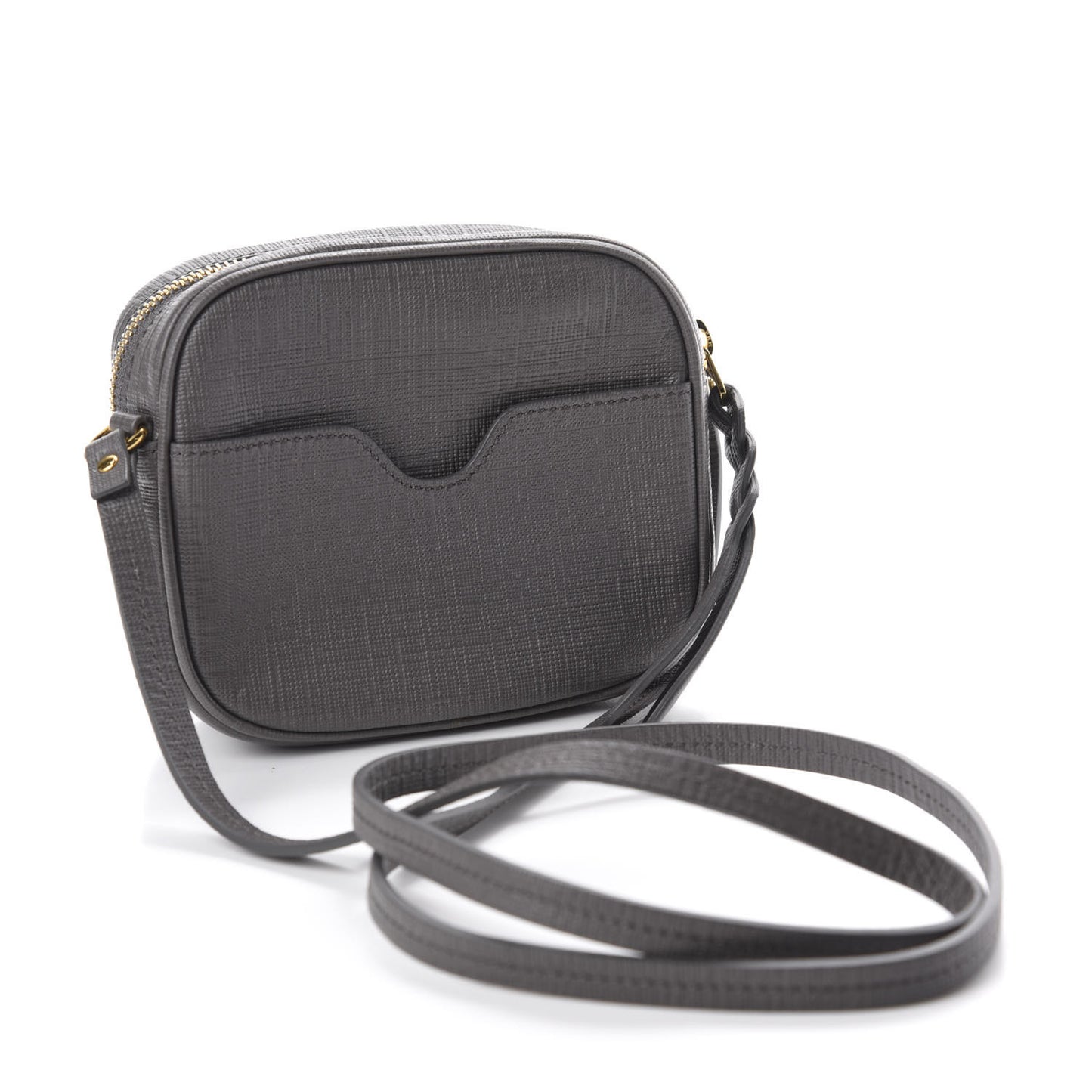 Textured Calfskin Mini Camera Bag Gray