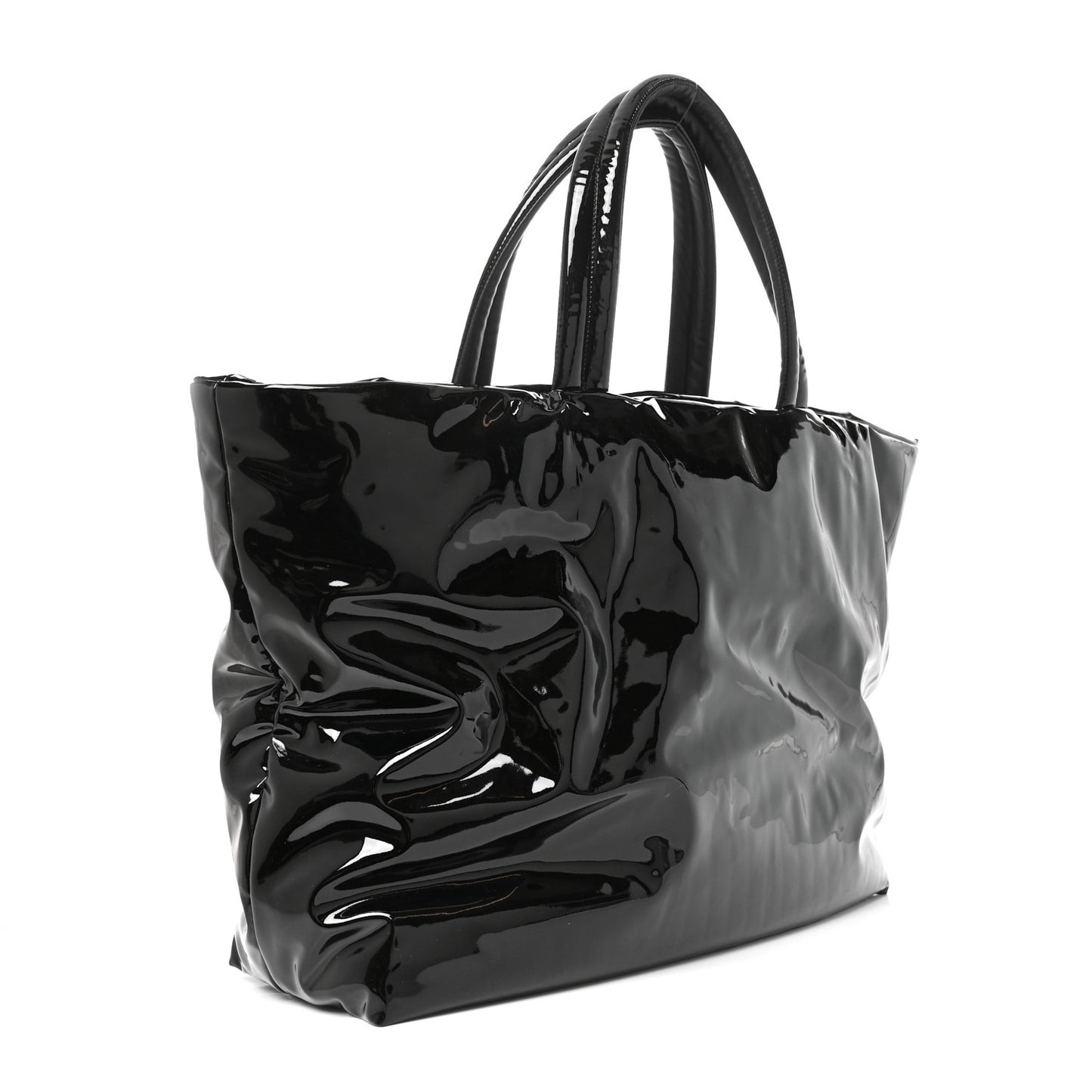 Patent Wide Puffer Maxi Tote Black