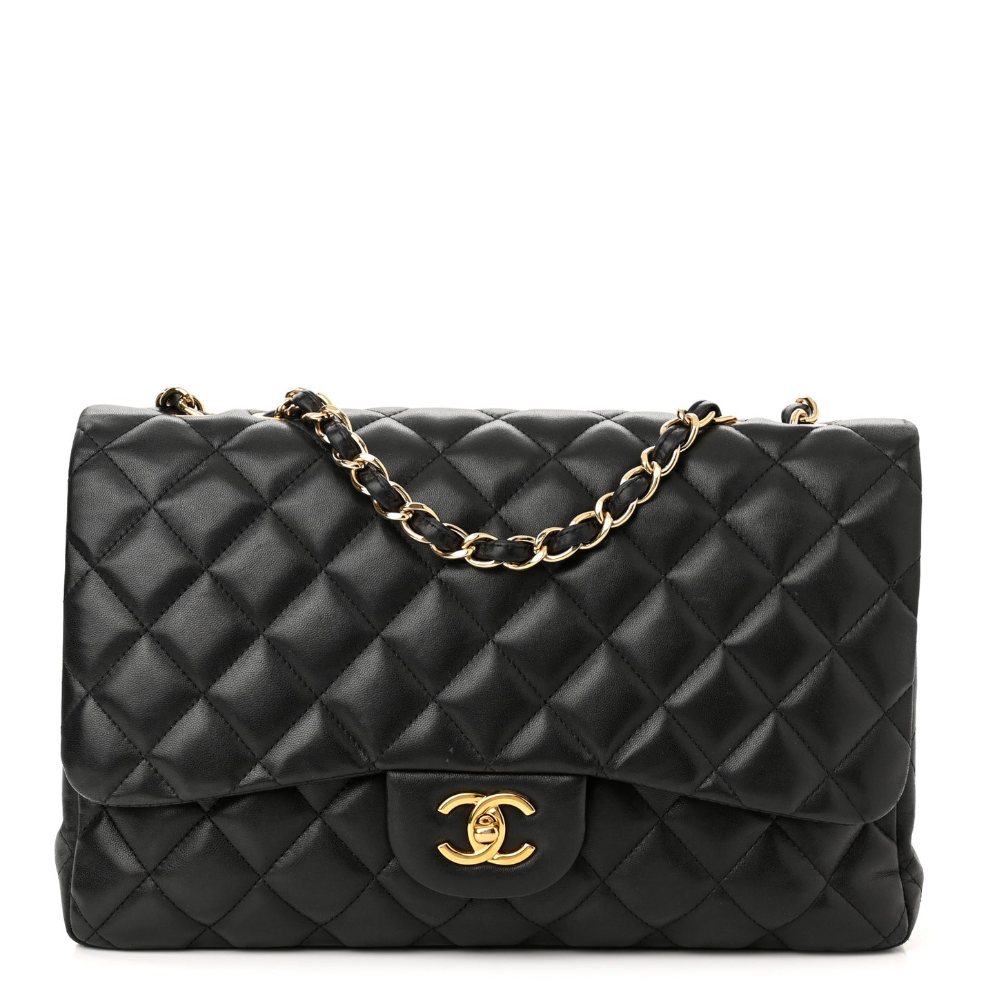 Lambskin Quilted Jumbo Single Flap Black