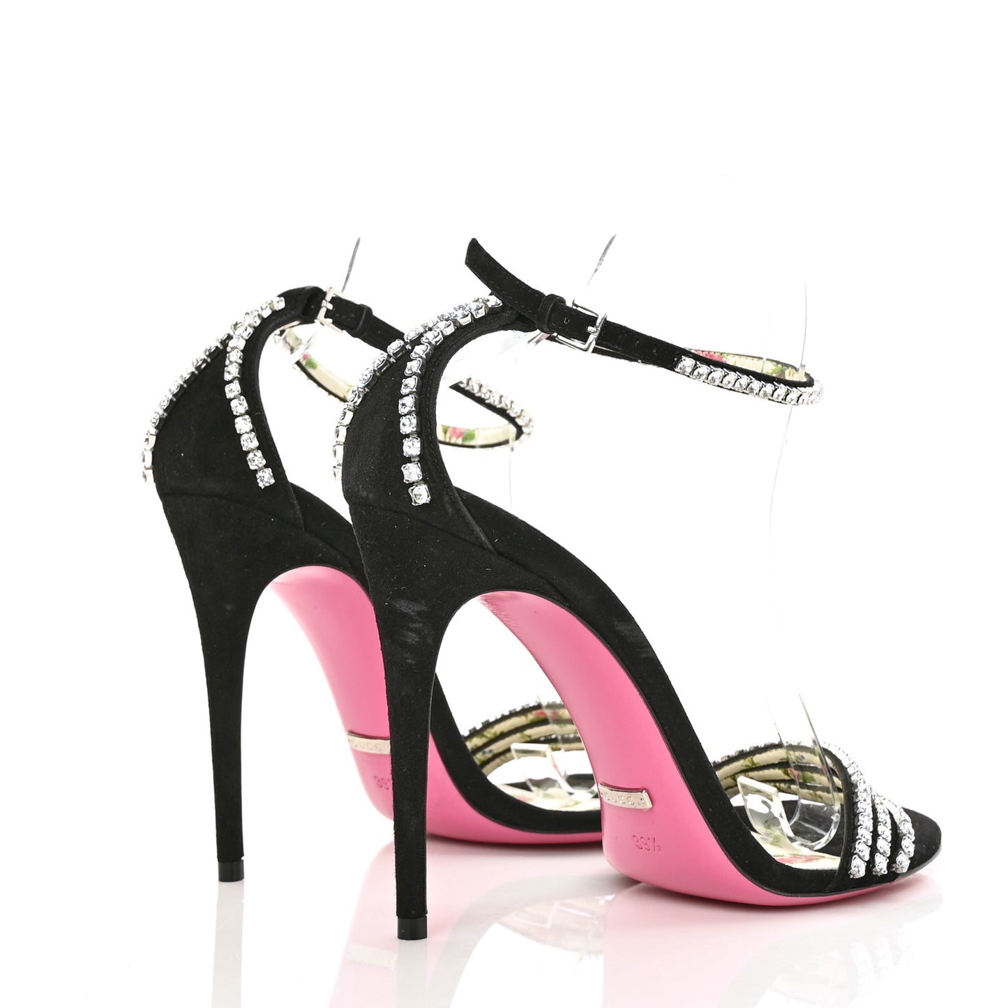 Kid Scamosciato Crystal Ankle Strap High Heel Sandals 39.5 Black
