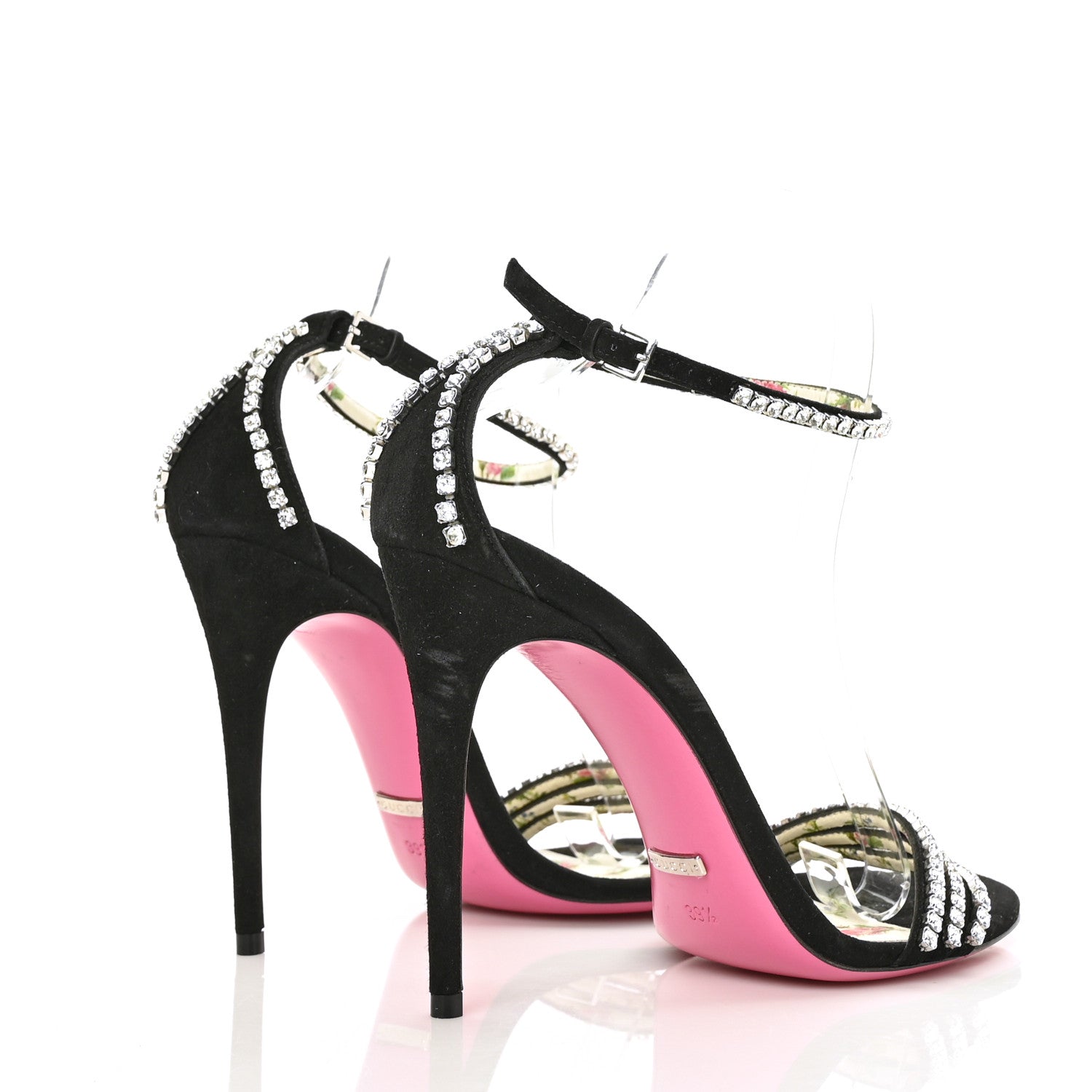 Gucci Kid Scamosciato Crystal Ankle Strap High Heel Sandals 39.5 Black 4 of 6