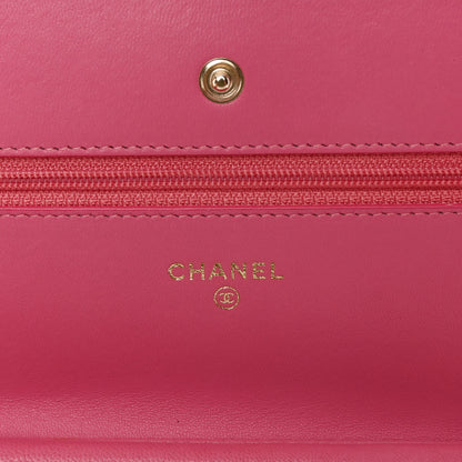 Chanel Lambskin Camellia Embossed Wallet on Chain WOC Pink 6 of 13