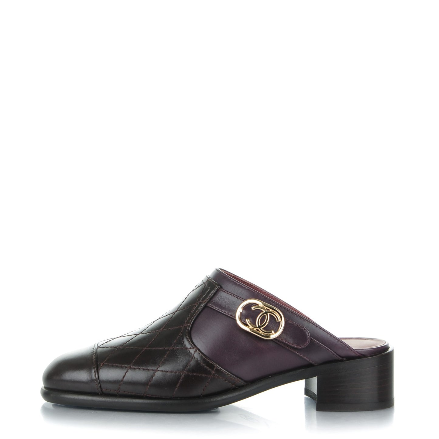 Calfskin Quilted CC Mules 36 Burgundy Brown
