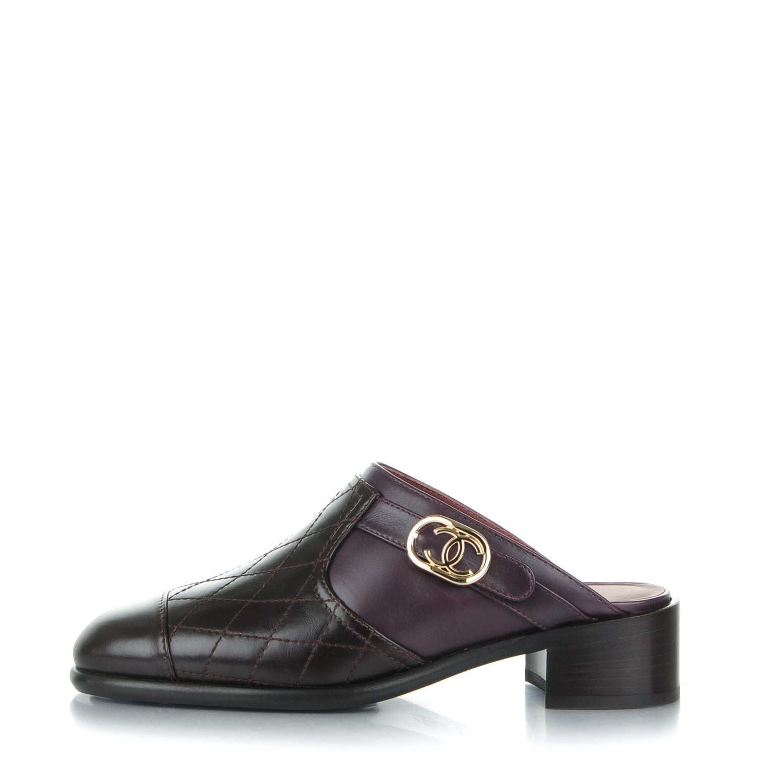 Chanel Calfskin Quilted CC Mules 36 Burgundy Brown 1 of 8