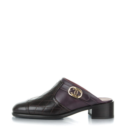 Chanel Calfskin Quilted CC Mules 36 Burgundy Brown 1 of 8