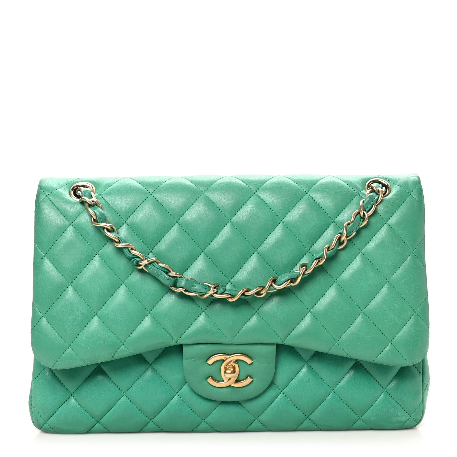 Chanel Lambskin Quilted Jumbo Double Flap Green 1 of 11