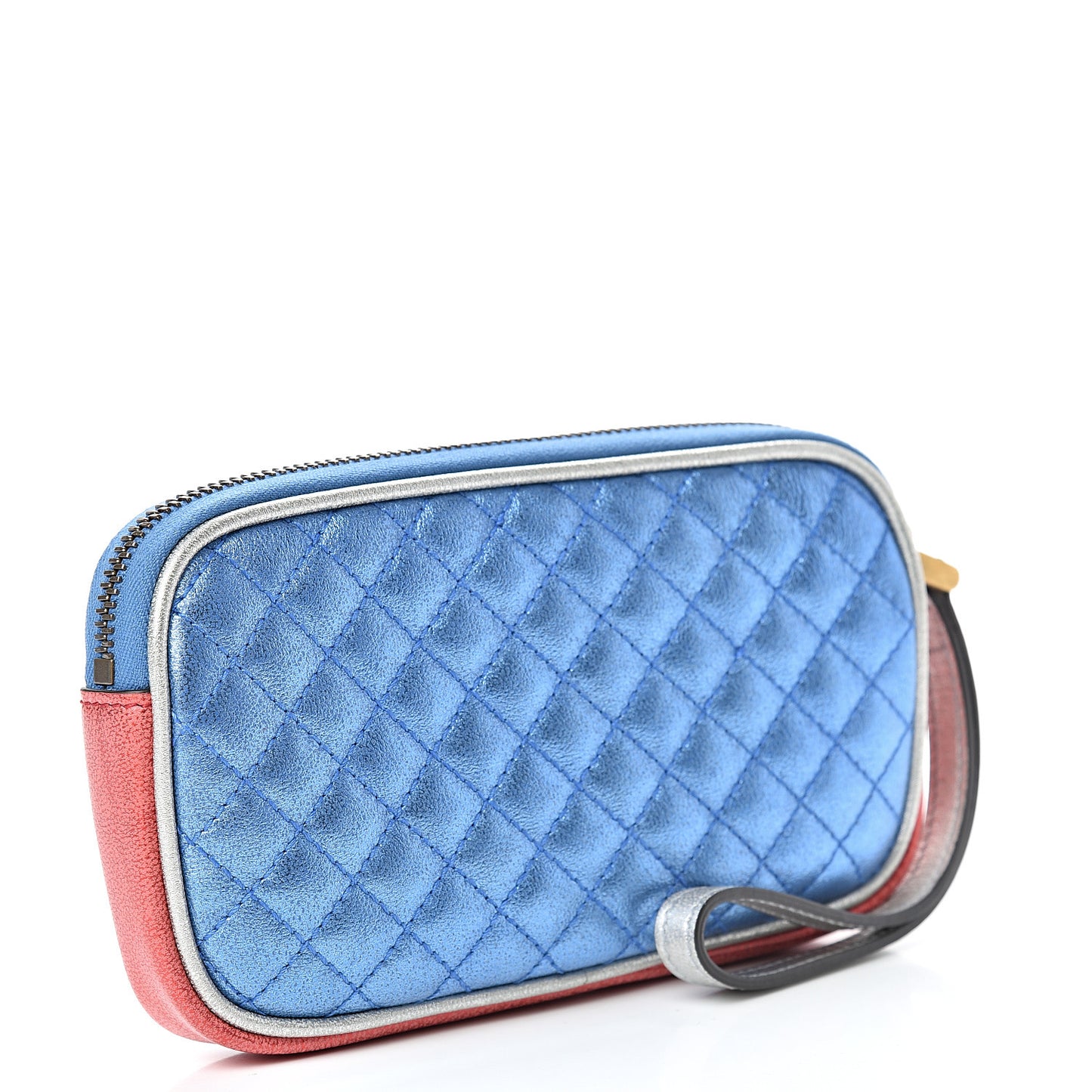 Laminated Nappa Trapuntata Zumi iPhone Case Rosso Marine Argento