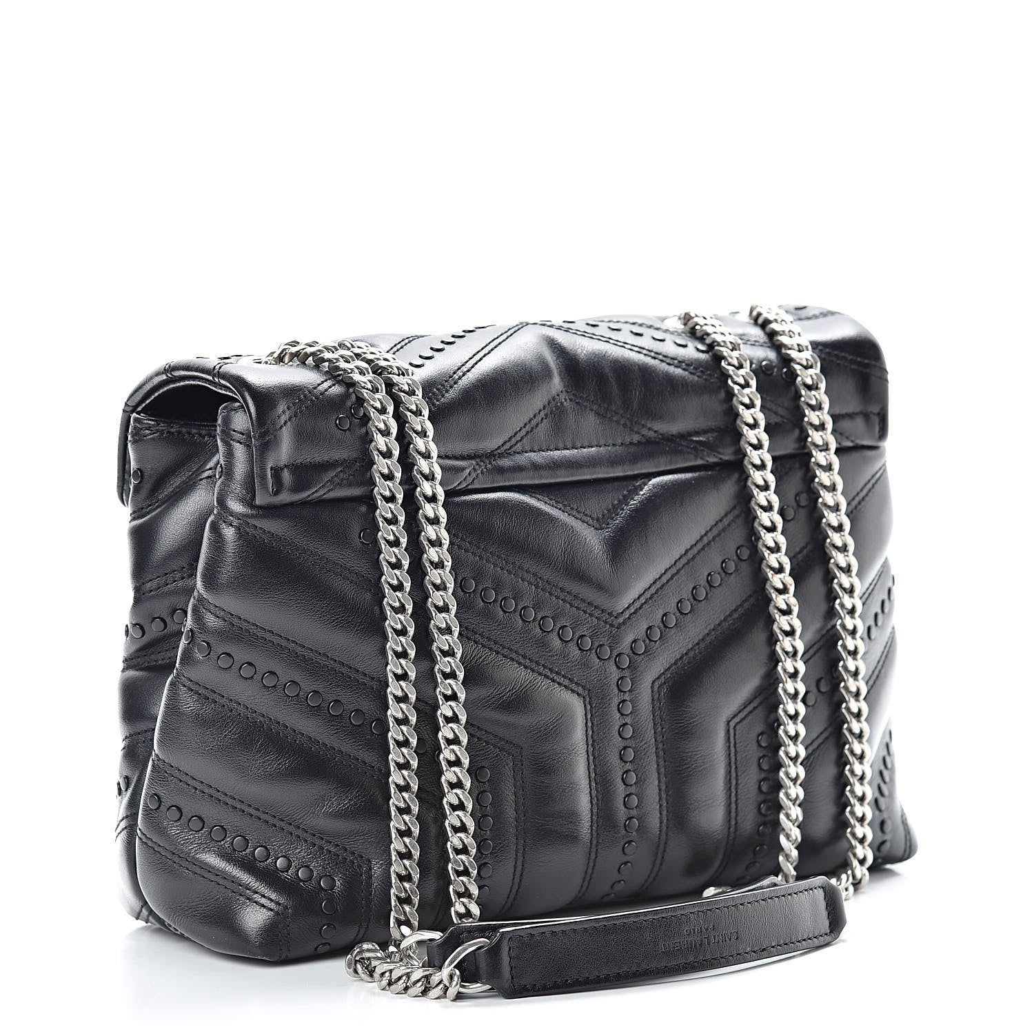 Saint Laurent Calfskin Y Quilted Studded Monogram Small Loulou Chain Satchel Black 3 of 15
