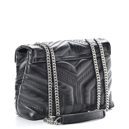 Saint Laurent Calfskin Y Quilted Studded Monogram Small Loulou Chain Satchel Black 3 of 15