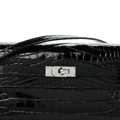 Hermes Shiny Alligator Kelly Wallet To Go Black 7 of 10