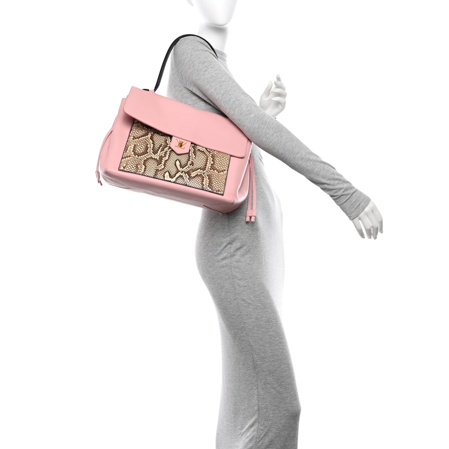 Louis Vuitton Calfskin Snakeskin Lockme MM Rose Ballerine 2 of 17