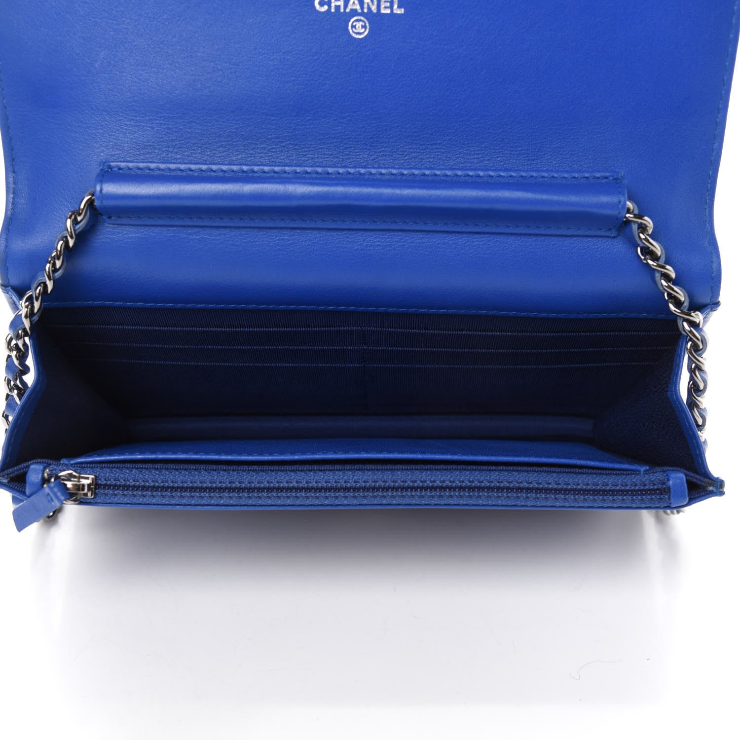 Chanel Patent Quilted Wallet On Chain WOC Dark Blue 5 of 13