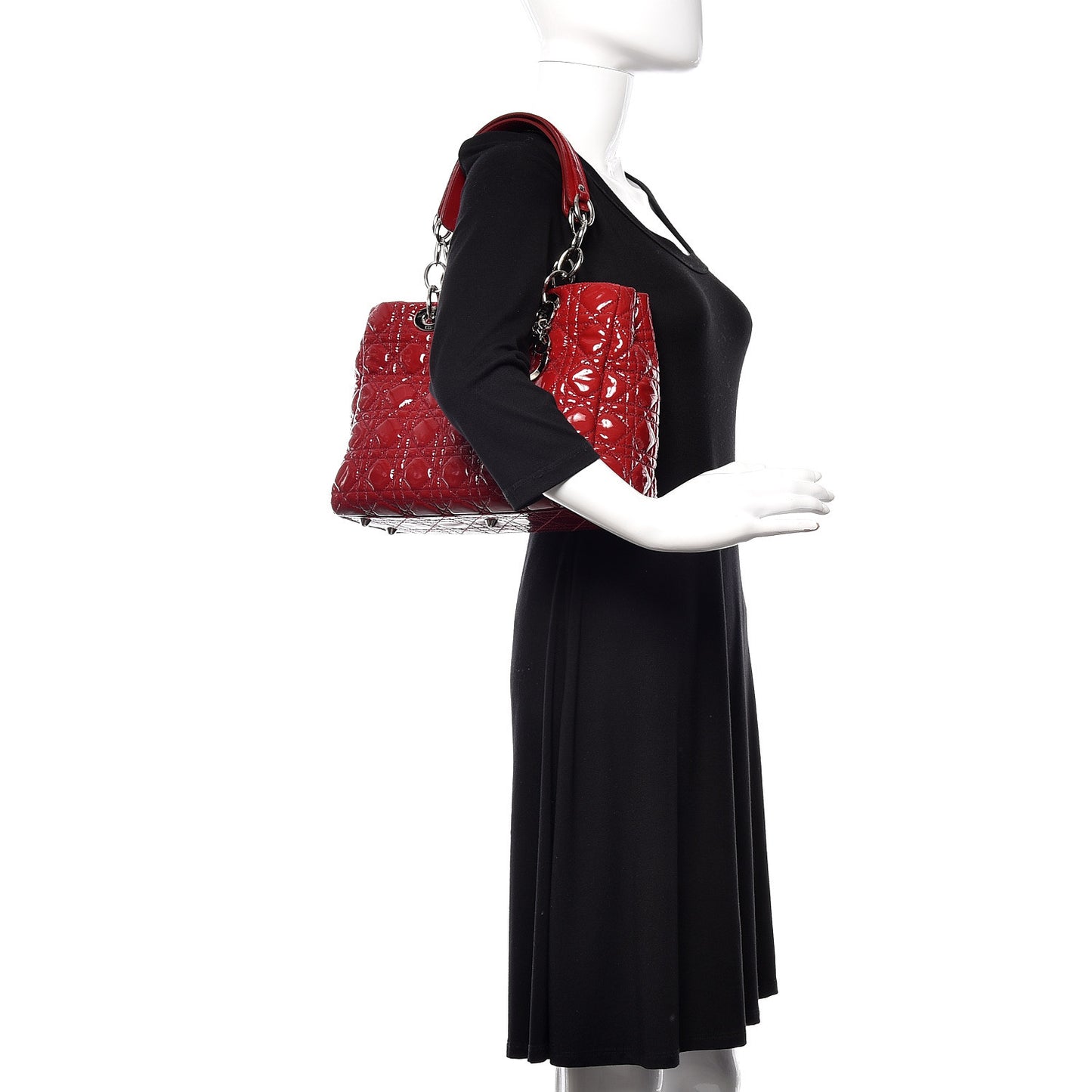 Patent Cannage Small Dior Soft Shopping Tote Red