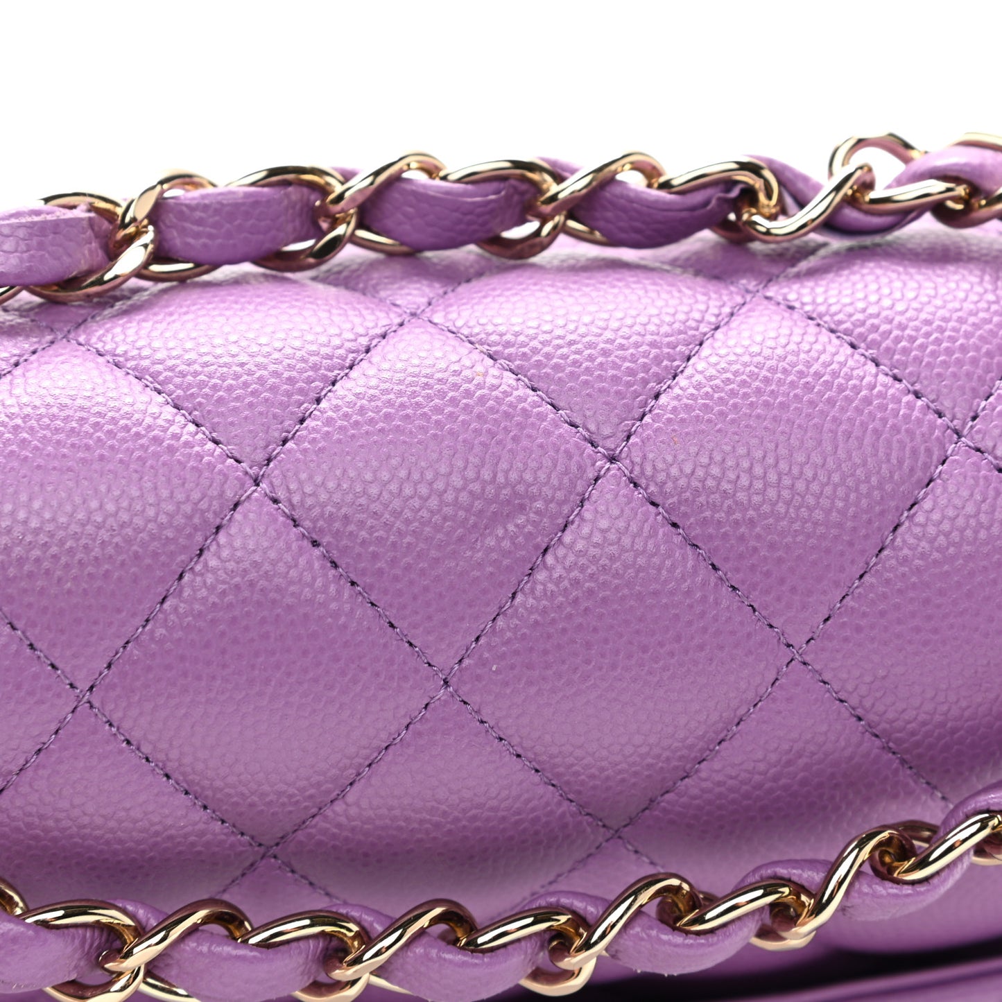 Caviar Quilted Small Double Flap Purple