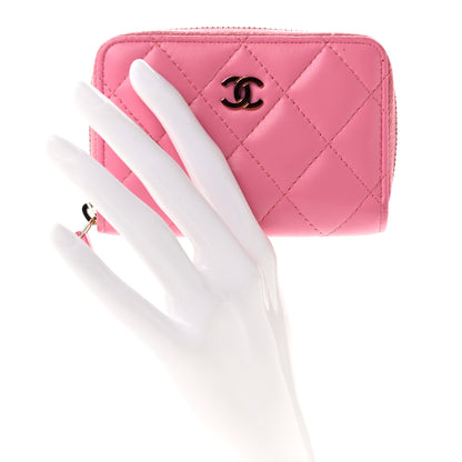 Chanel Lambskin Quilted Zip Around Coin Purse Wallet Pink Yellow 2 of 8