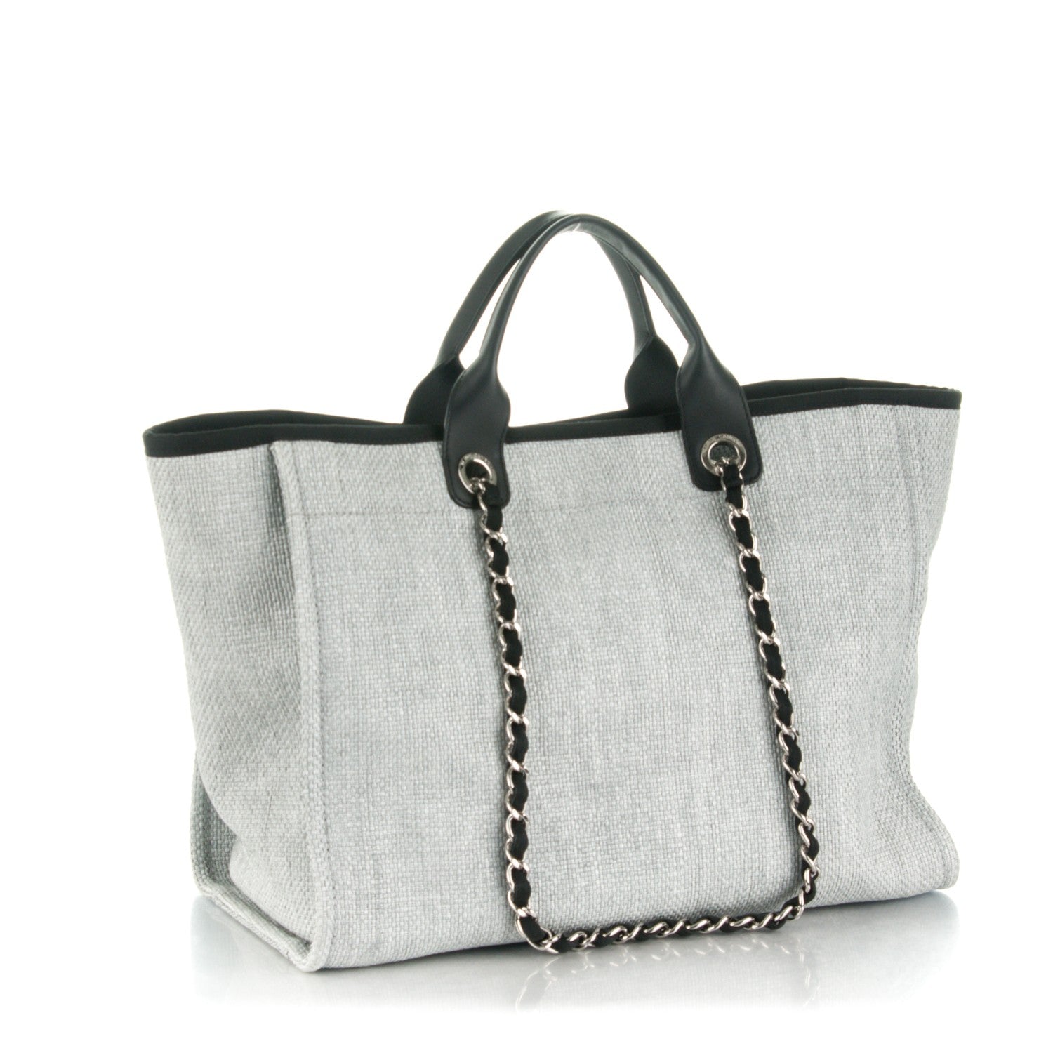 Chanel Woven Straw Raffia Deauville Large Tote Grey 4 of 9