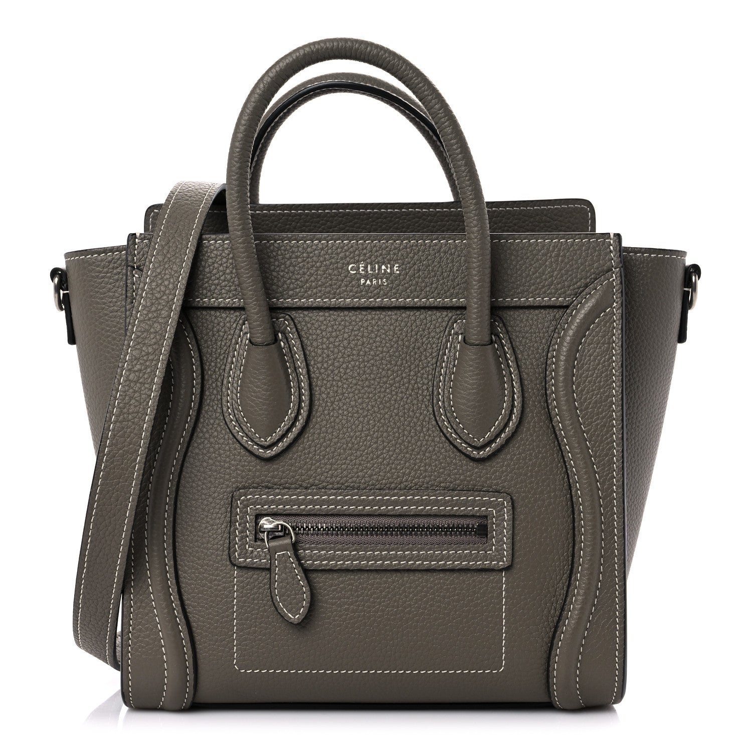 Celine Drummed Calfskin Nano Luggage Souris 1 of 10