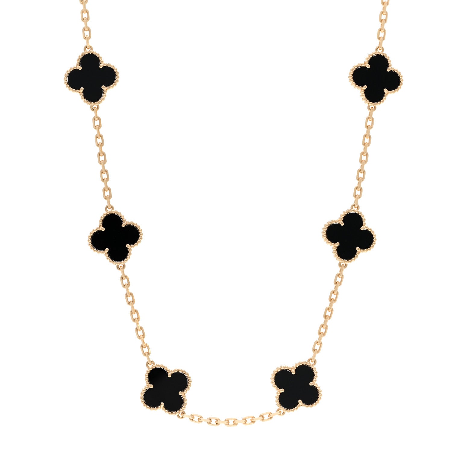 Van Cleef & Arpels 18K Yellow Gold Black Onyx 10 Motifs Vintage Alhambra Necklace 1 of 4