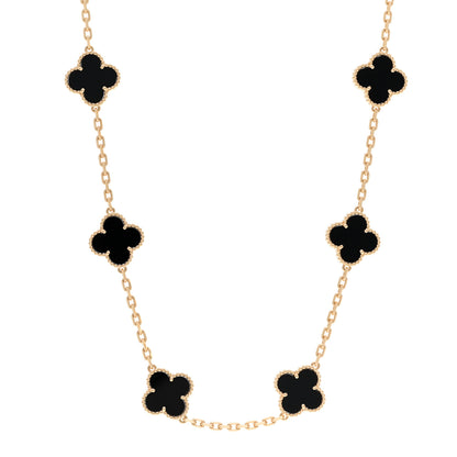 Van Cleef & Arpels 18K Yellow Gold Black Onyx 10 Motifs Vintage Alhambra Necklace 1 of 4