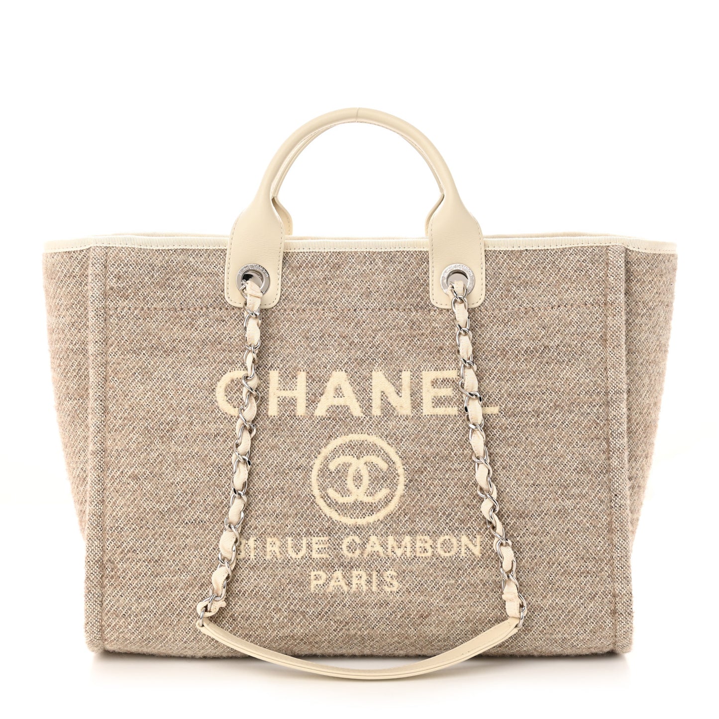Mixed Fibers Calfskin Medium Deauville Tote Light Grey