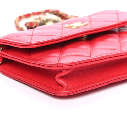 Chanel Lambskin Quilted Pearl Crush Clutch With Chain Red 9 of 10