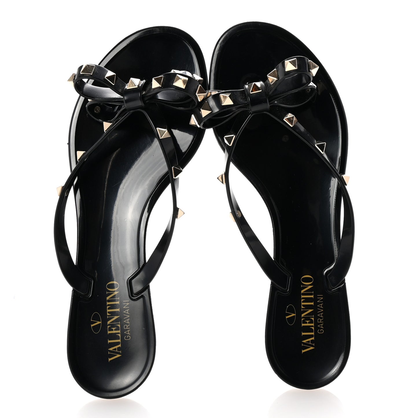 PVC Jelly Rockstud Bow Thong Sandals 38 Black