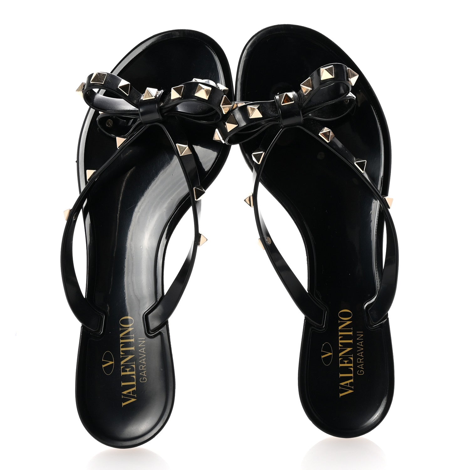 Valentino Garavani PVC Jelly Rockstud Bow Thong Sandals 38 Black 2 of 9