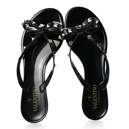 Valentino Garavani PVC Jelly Rockstud Bow Thong Sandals 38 Black 2 of 9