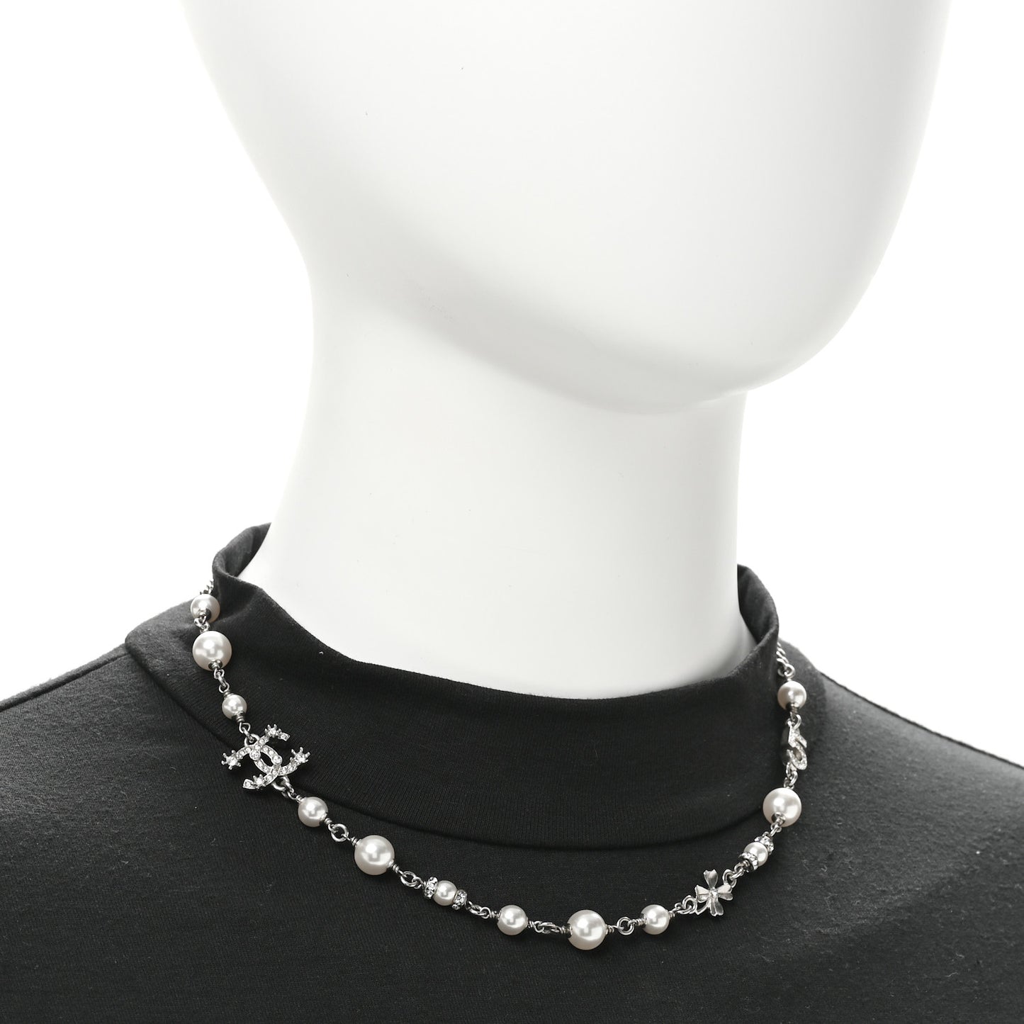 Crystal Pearl Star 5 CC Necklace Silver