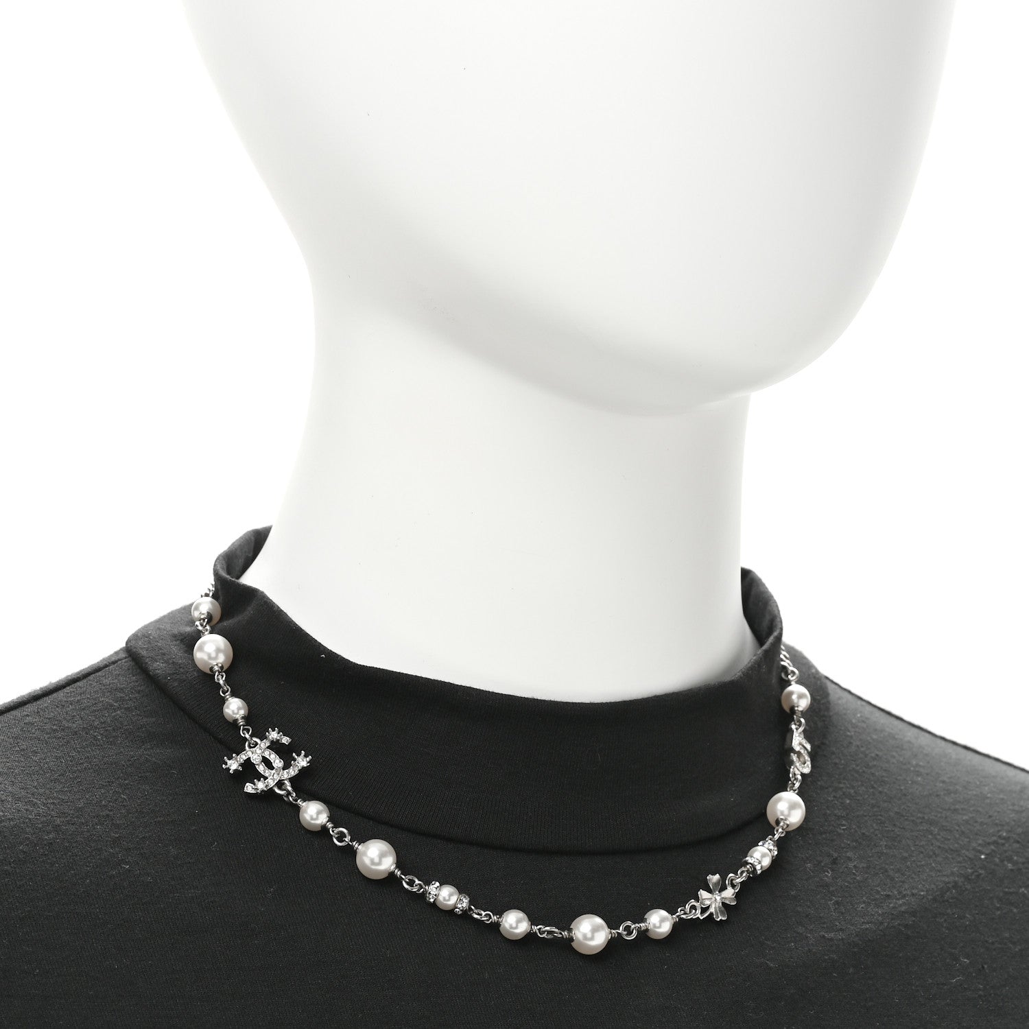 Chanel Crystal Pearl Star 5 CC Necklace Silver 2 of 6