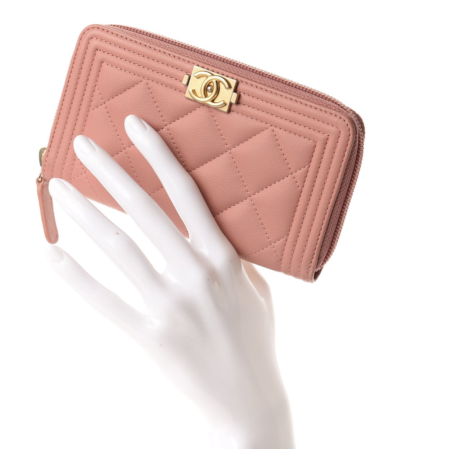 Caviar Quilted Small Boy Zip Around Wallet Pink