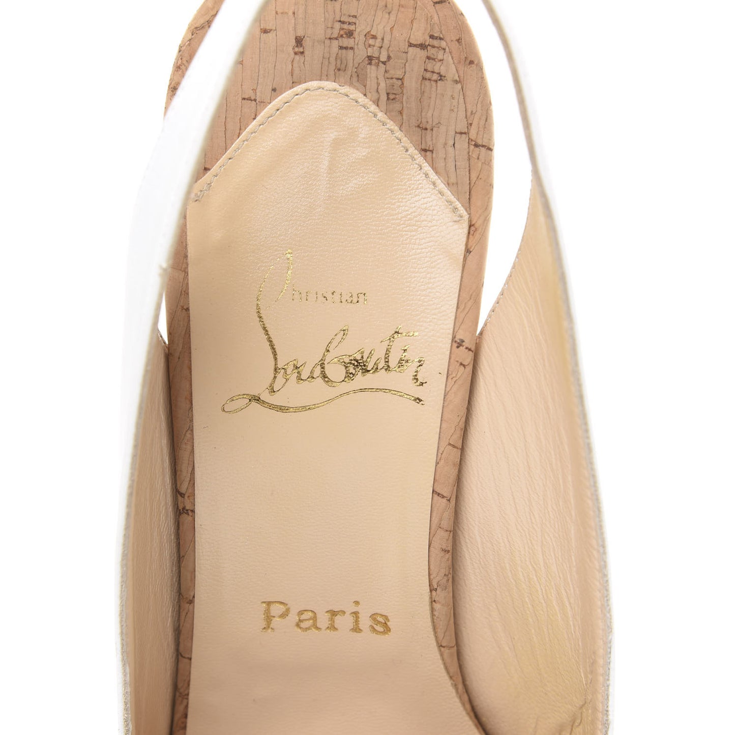 Nappa Cork Moyen Empire Platform Slingback Peep Toe Pumps 39 White Silver
