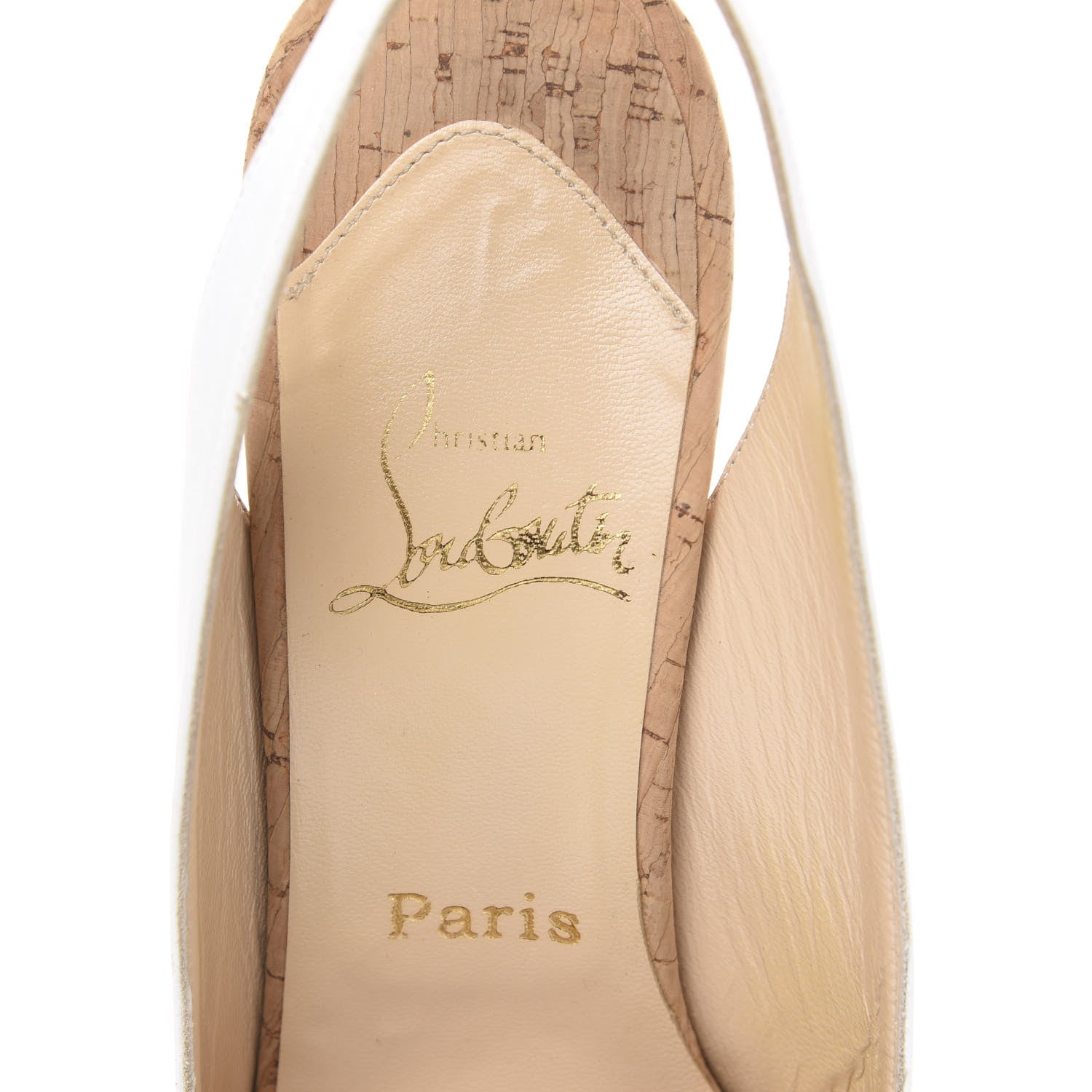 Christian Louboutin Nappa Cork Moyen Empire Platform Slingback Peep Toe Pumps 39 White Silver 7 of 9