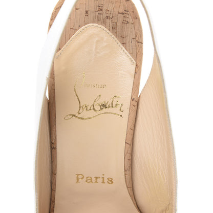 Christian Louboutin Nappa Cork Moyen Empire Platform Slingback Peep Toe Pumps 39 White Silver 7 of 9