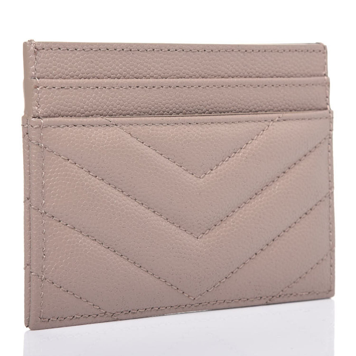 Saint Laurent Grain De Poudre Matelasse Chevron Monogram Credit Card Case Dark Beige 3 of 10