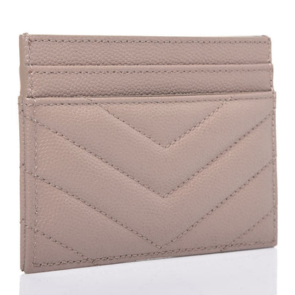 Saint Laurent Grain De Poudre Matelasse Chevron Monogram Credit Card Case Dark Beige 3 of 10