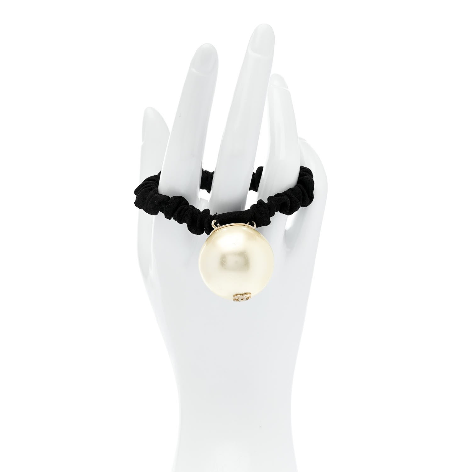 Chanel Pearl CC Hair Tie Black Gold Pearly White 2 of 4