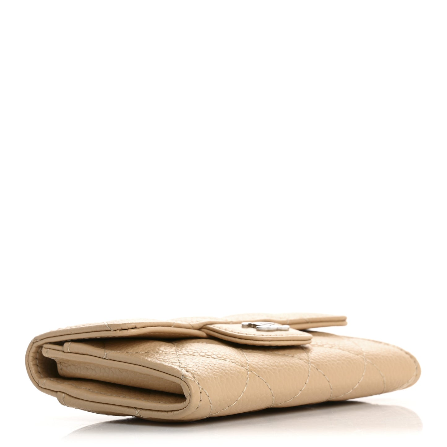 Caviar Quilted Flap Card Holder Wallet Light Beige