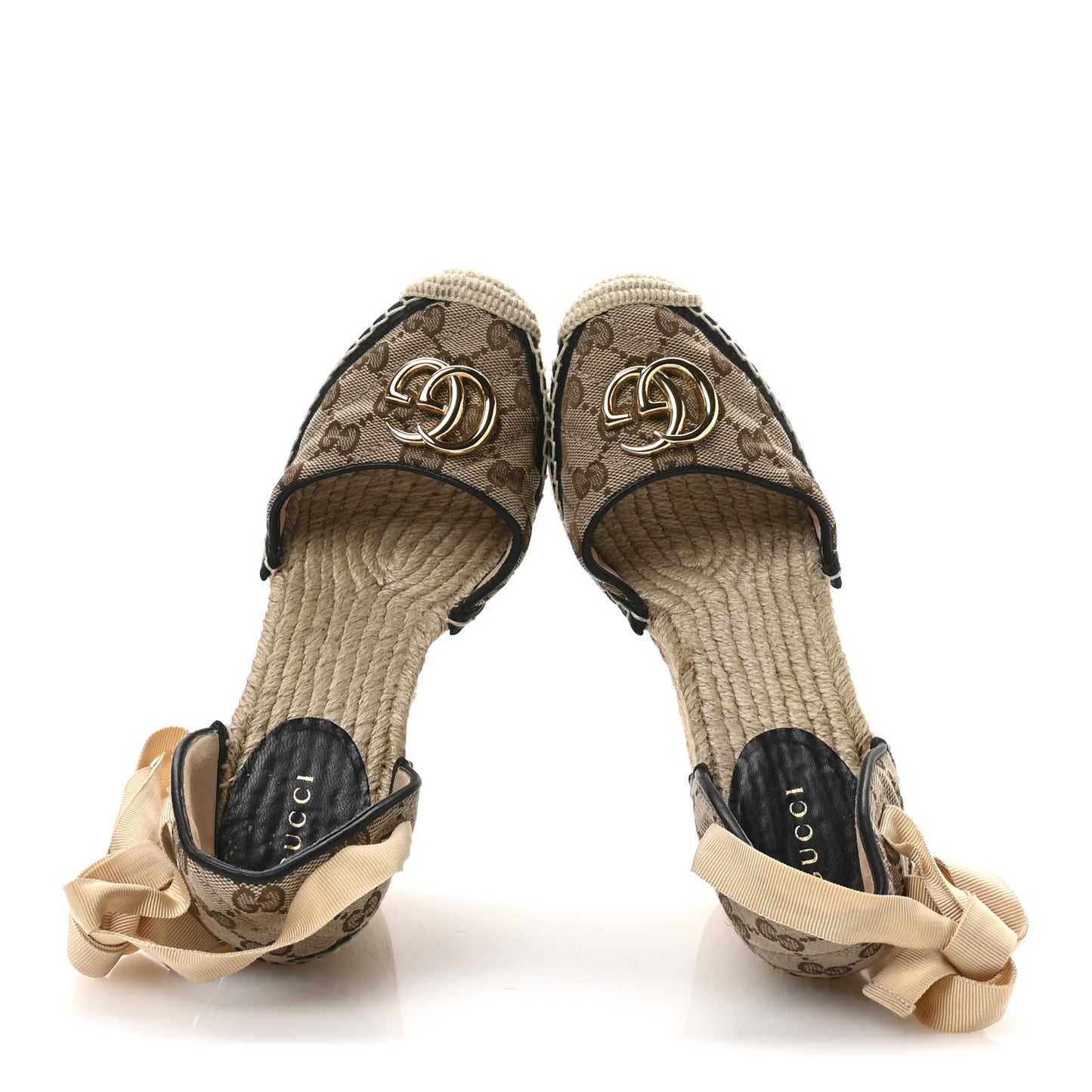 Monogram Matelasse GG Marmont Ankle Wrap Platform 35/120mm Espadrille Wedges 36 Beige Ebony Black Sand Storm
