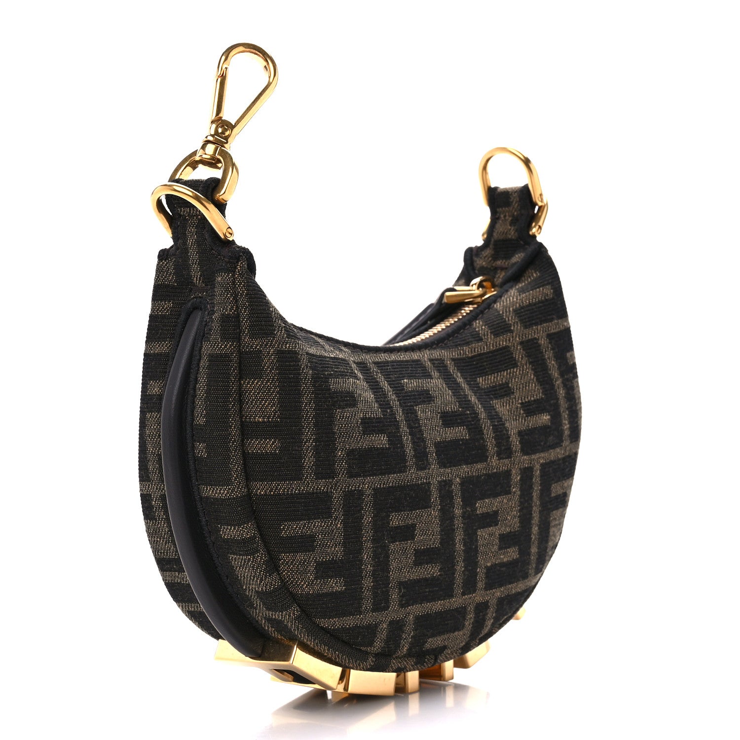 Fendi Fabric Jacquard FF 1974 Nano Fendigraphy Hobo Charm Tobacco Moro 2 of 10