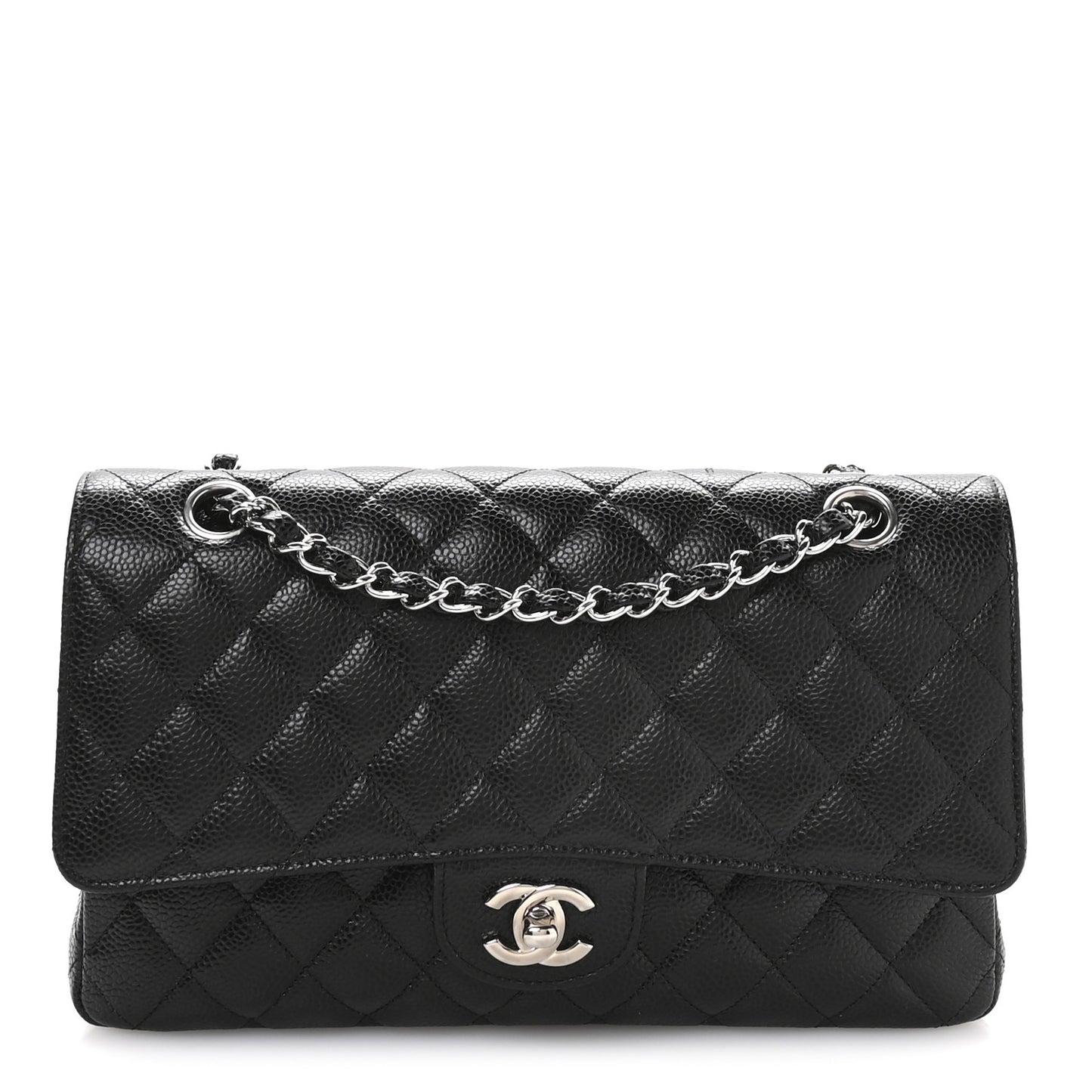 Caviar Quilted Medium Double Flap Black
