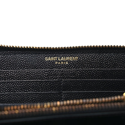 Saint Laurent Grain De Poudre Matelasse Chevron Monogram Zip Around Wallet Black 6 of 7